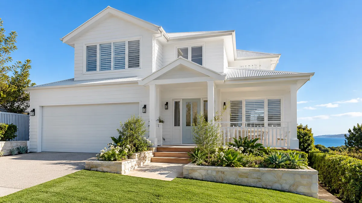Freshly painted white coastal-style house exterior in Sydney